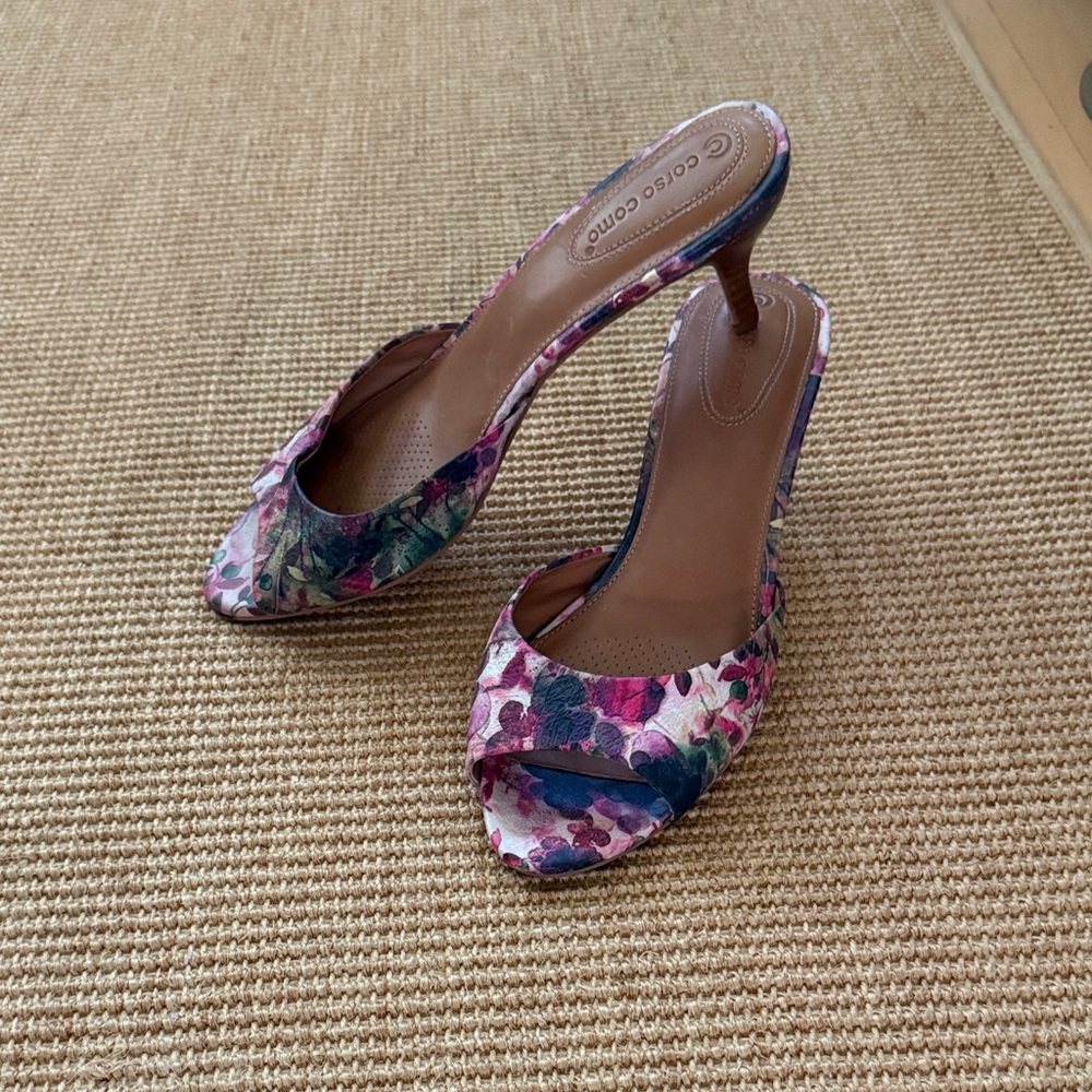 Corso Como Pink Floral Leather
 Open-Toe Mule Heel